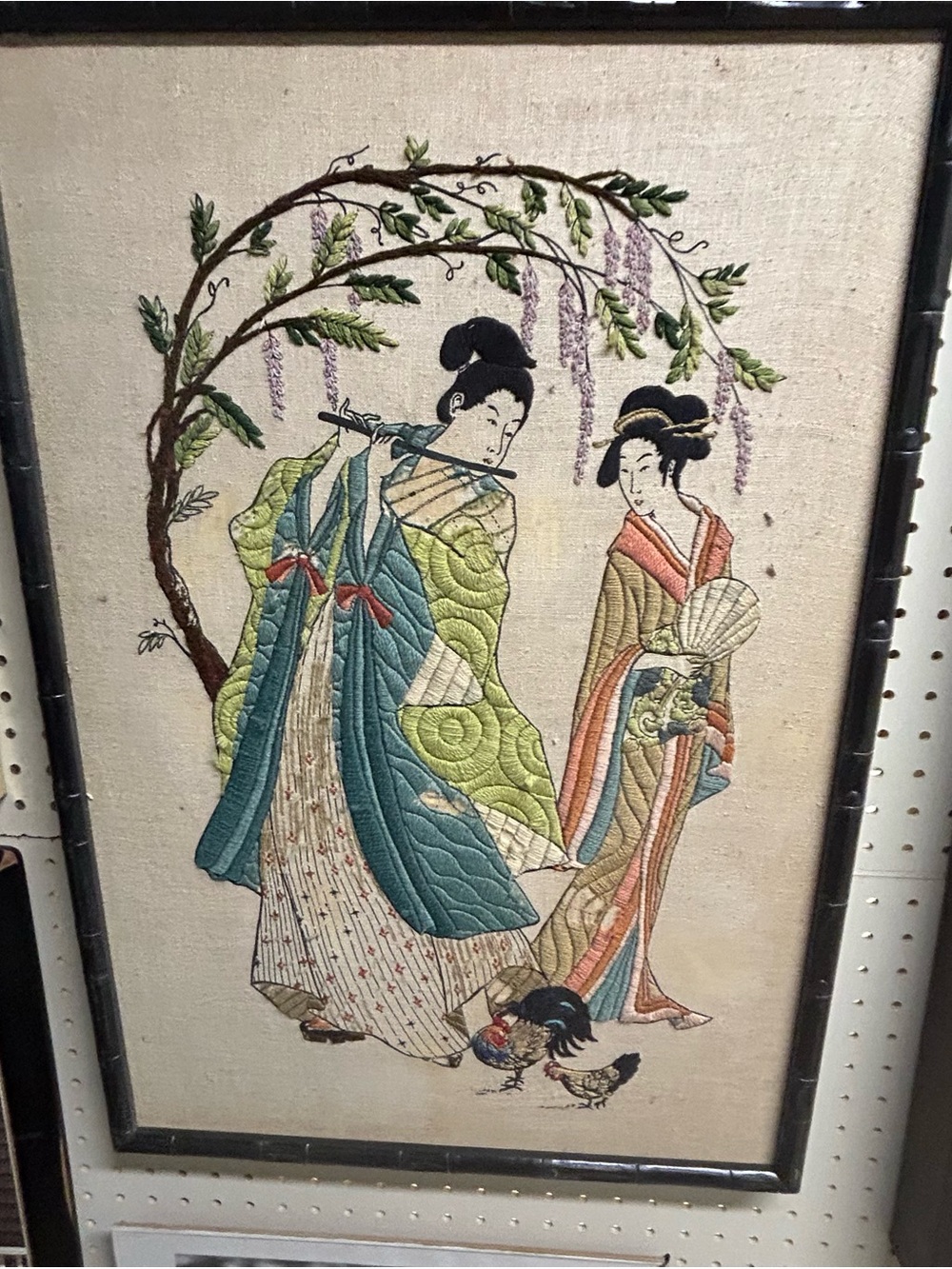 Stitchery Oriental Geishas Framed 1981